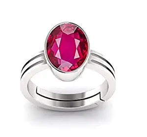 Kirti Sales Gems 5.25 Ratti Ruby (Manik/Manikya/Maneek) Gemstone Panchdhatu White Silver Plated Ring for Astrological Purpose (Lab - Teseted)
