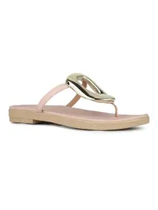 Inc.5 Womens Peach Casual Solid T-Strap Slip-On Flat Sandals