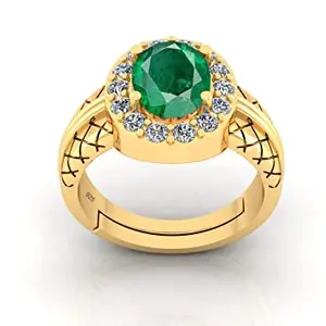 Akshita gems 14.25 Ratti Colombian A1 Quality Emerald Gemstone Panna 925 Sterling Silver Gold Plated Ring Astrological Purpose Adjustable Ring for Women's and Men's