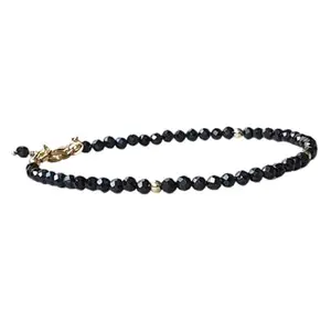 RRJEWELZ Black Spinel Bracelet for Men & Women – 3.5mm Round Faceted Black Beads – 7 inch adjustable with Gold Plated Clasp – Healing, Fashion, Gift, Spiritual, Yoga|LCBR_RR_01243