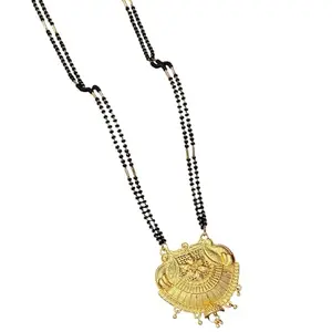 Traditional Gold-Plated Mangalsutra with Dual Black Bead Chain & Intricate Pendant Design – Ethnic Jewelry for Women
