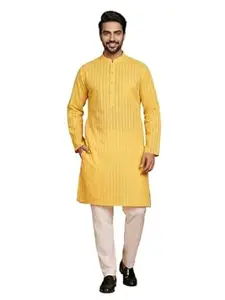 Amazon Brand - Tavasya Men Cotton Striped Regular Fit Kurtas | Ethnic Wear | Festive | Cotton Blend | Knee Length