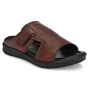 AZZARO BLACK Men's Synthetic Leather Velcro Light Weight Sandals (Brown,size:-9)