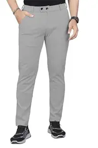 Mehrang Men's Casual Textured Regular Fit Trousers, Formal Pants with Button Closure, Side Pockets, Polyester Trouser for Men