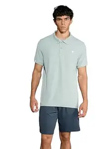 TECHNOSPORT Men's Solid Slim Fit Polo Collar T-Shirt MATPIQ Half Sleeve Button Polyester for Gym Running Workout UPF50+ Anti Odour