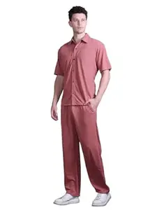 CHKOKKO Men’s Co-Ord Set Premium Cotton Blend Solid Oversized T-Shirt & Shorts Cord Set with Side Pockets Half Sleeves with Contrasting Stripes Round Neck Summer or Casual Wear