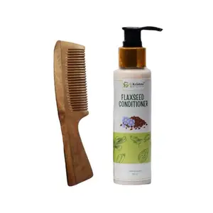 G Krishna Naturals Hair Brushes Wooden Neem Comb & Flaxseed Conditioner for Women & Men | Durable Long Lasting Wood Kangi and Hair Conditioner for Natural Hair Growth (Pack of 1 Each)(GKNFPC1-02)
