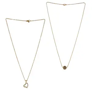 Gold Plated Black American Diamond And One Love Heart Pendant With Satari Chain Combo Of 2 Necklace Golden Chain Pendant for Women and Girls(AB_0BJ Black-Cross Heart0)