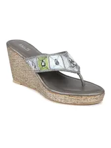 INC.5 Women Pewter Embellished Ethnic Wedge Heels