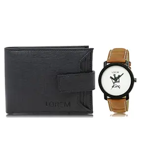 LOREM Combo of Black Color Artificial Leather Wallet &Watch (Fz-Wl08-Lr18)