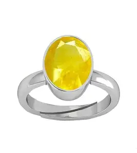 SIDHGEMS 16.25 Ratti 15.00 Carat AA+ Quality Natural Yellow Sapphire Pukhraj Gemstone Silver Plated Ring for Women's and Men's (Lab Certified)
