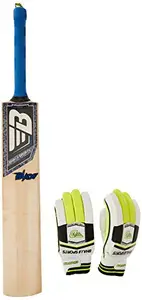 BHAJJI Kashmiri Willow Cricket BAT Blade with Batting Gloves 505 Mens