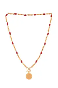 Radha's Creations Traditional red colour round beads Chain with Govardhana mudi 18 inches with Laxmi coin pendant One Gram Gold For Women and Girls No.1344