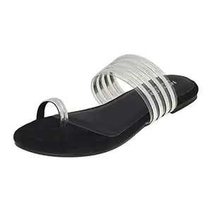 MONROW Adelyn Leather Flat for Women, Silver, UK-3 | Casual & Formal Sandals | Stylish, Comfortable & Durable | Occasion Wear