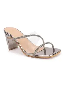 Carlton London Women Gun Metal Stylish Embellished Ethnic Sandal with Block Heel (38)