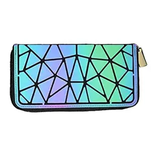 Mishrit Reflective Purse Luminous Purses Geometric Reflective Purse Wallet Holographic Handbag Color Changing Bags Lattice Long Backpack(Multi Color)(Pack of 1 pcs).