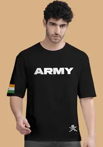 OFFMINT Army Printed Black Oversized T-Shirt |Loose Men's Tshirt|Casual Wear Tees for Boys (XL)