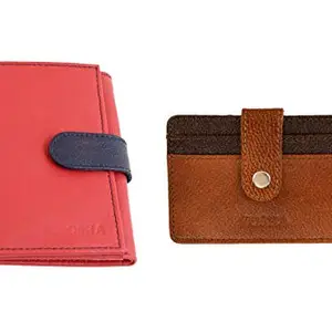 POSHA Genuine Leather Wallet Combo for Women, Girls - Diwali Gift for Girl Women Girlfriend (Red & Tan)