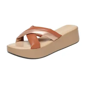 MONROW Fancy and Stylish Extra Cushioning and Comfortable Light Weight Fashion Women Flatform Heels for Women and Girls Tan 5UK