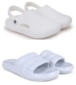 Pampy Angel Combo Pack of 2 Slipper/Flip Flops/Slides/Clogs/Sandals for Men,(Cl-800-White,Box-White),7 (UK/India)