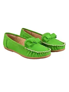 Shoetopia Women & Girls Stylish Front Bow Style Green Loafers /5114/Green/UK7
