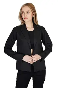 SNAYIFY Regular Single Breasted Formal Polyester Blazer for Women (M, Black)
