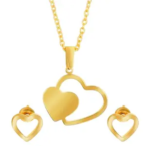 Shining Jewel - By Shivansh Shining Jewel Gold Plated Stainless Steel Double Heart Lock Pendant Locket Necklace Set For Women With Matching Earrings (SJN_242_G)