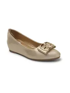ELLE Women's Fashionable Solid Comfortable Ballerinas Colour-Gold, Size-UK 7
