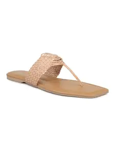 INC.5 Women Beige Woven Design Open Toe Flats