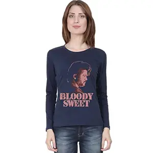 Crazy Punch Bloody Sweet Thalapathy Women Full Sleeve Navy Blue Vijay T Shirt (Navy Blue, Medium)