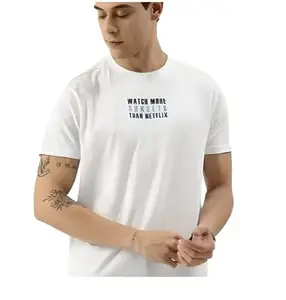 K & M.. Men's Polyester Half Sleeves Printed Casual T-Shirts White