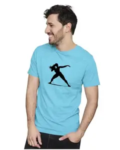 ALLEN BLACK Men's & Women's Regular Fit 100% Cotton T-Shirt (SHOTPUT02-Sky Blue S Men Round_)