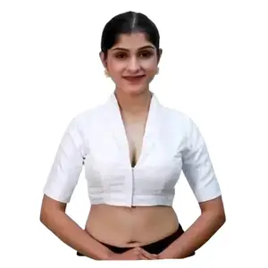 Women's Stylish Solid Phantom Silk Collar Blouse ? Short Sleeves_Collar_White_38 Alterable_320