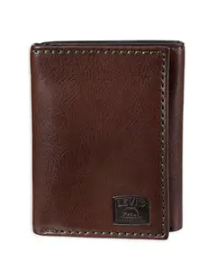 Levi's Men's Leather Trifold Wallet with Stitch Detail and Logo (Brown, One Size)