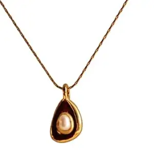 Glace Gold-Plated Pearl Drop Pendant Necklace, Teardrop Design, Chain Included