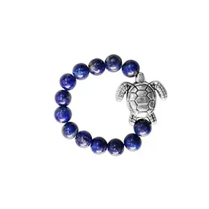 Turtle Finger Ring for Women and Men Tortoise Crystals Stone Elastic Rosary Finger Rings 11 Beads (Lapis)