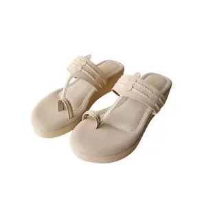 TIC TAC TOE Women's Heels Party Sandals Platform Textured Heels | Beige | 4 UK