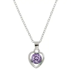 University Trendz Silver-Plated Little Purple Crystal Heart Charm Pendant Chain Necklacefor Women & Girls
