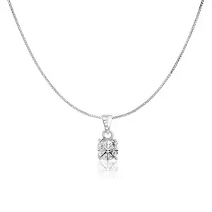 CHOTTEY LAL AND SONS 925 Sterling Silver Round Solitaire Pendant with Box Chain | Pendants to Gift Women & Girls | Silver Chain With Certificate of Authenticity and 925 Stamp
