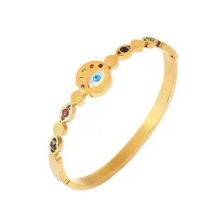 ZIVOM® Evil Eye Mother Of Pearl Multi Color Glossy 18K Gold Bangle Cuff For Women