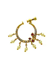 Anuradha Art Golden Tone Adorable Traditional Wedding Nose Ring|Clip-On Nose Pin|Pressing Nath Nathiya for Women