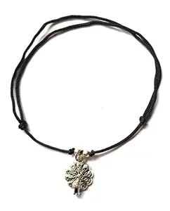 Jyokrish Pair of 1 Handmade Adjustable Metal Silver hanging Peacock Black Thread Twisted Anklet |For Women |Girls |Nazariya |Pack of 2