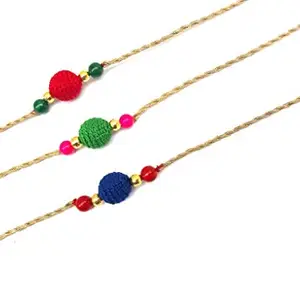 prapti handicrafts Handmade Multicolour Crochet Beads rakhis for Brother/Sister in Combo of 3
