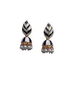 Traditional Jhumki Earring For Women -navy blue AND WHITE (Pack of 1)