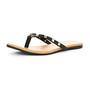 Khadim's Cleo Black Flat Slip On Sandal for Women - Size 4