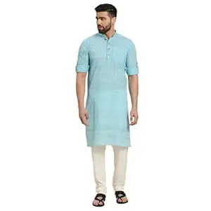 Rajubhai Hargovindas Men's Handloom Cotton Roll-Up Sleeve Kurta