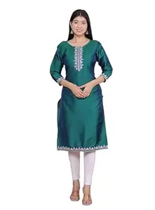 samikshafashion Women's Satin Embroidered Printed Straight Kurti