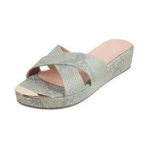 Metro Women Green Cross Strap Wedge Heel Fashion Sandal UK/4 EU/37 (41-86)