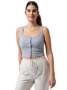 SIGHTBOMB Square Neck Button UP Cardigan Spaghetti Ribbed Tops for Women (Small-Medium, Powder Blue)