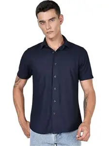 Thomas Scott Men's | Premium | Spread Collar | Slim Fit | Short Sleeves | 4 Way Stretch | Coolmax | Knitted | Casual | Shirts for Men